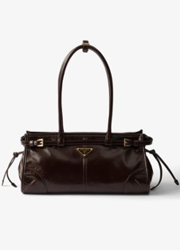 Prada Dames Bonnie Medium schoudertas van kalfsleer in de kleur Donkerbruin