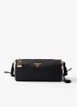 Prada Dames Re-Nylon Medium schoudertas met leren details in de kleur Zwart