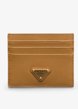 Prada Dames Pasjeshouder van kalfsleer in de kleur Camel