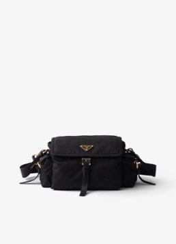 Prada Dames Explore Re-Nylon Medium schoudertas met leren details in de kleur Zwart