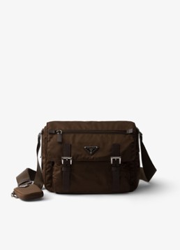 Prada Dames Re-Nylon schoudertas met logo in de kleur Camel