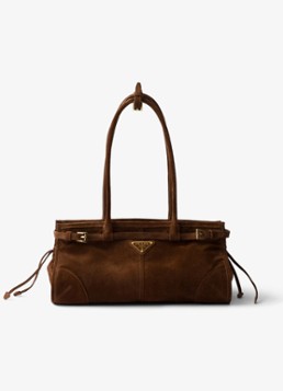 Prada Dames Bonnie Medium handtas van kalfssuède in de kleur Donkerbruin