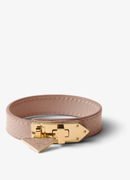 Prada Dames Armband van leer met logo in de kleur Oudroze
