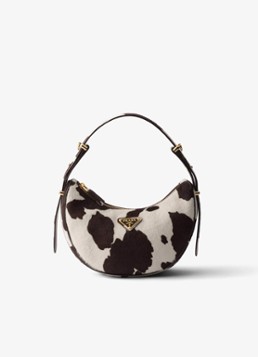 Prada Dames Arqué Mini schoudertas van kalfsleer met ponyhair in de kleur Donkerbruin