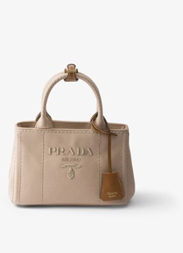 Prada Dames Jardinière Mini handtas met leren details en logo in de kleur Zand