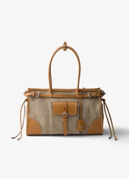 Prada Dames Bonnie schoudertas met leren details in de kleur Zand