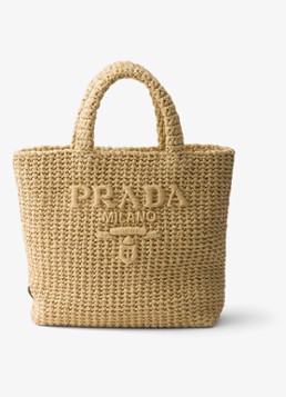 Prada Dames Small handtas van crochet met logo in de kleur Lichtbruin