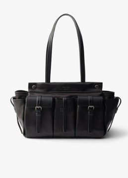 Prada Dames Route Large schoudertas van leer in de kleur Zwart