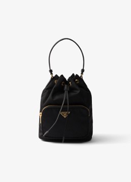 Prada Dames Duet Re-Nylon handtas met leren details in de kleur Diepzwart
