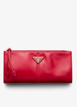Prada Dames Portemonnee van kalfsleer met logo in de kleur Rood