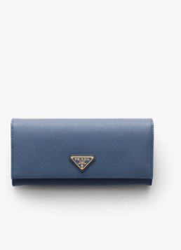 Prada Dames Large portemonnee van kalfsleer in de kleur Blauw