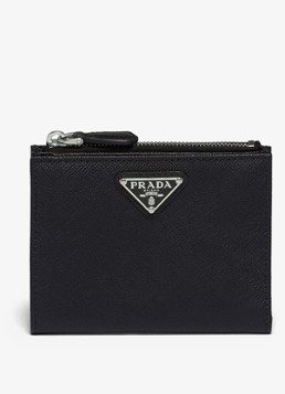 Prada Dames Small portemonnee van kalfsleer in de kleur Diepzwart