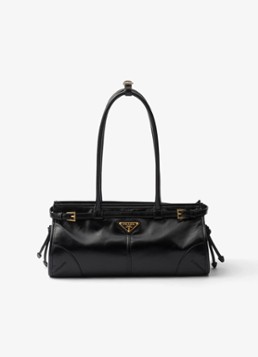 Prada Dames Bonnie Medium schoudertas van kalfsleer in de kleur Zwart