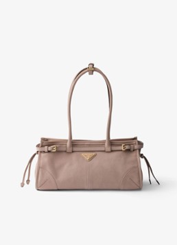 Prada Dames Bonnie Medium schoudertas van nubuck in de kleur Oudroze