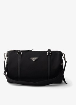 Prada Dames Re-Nylon Large schoudertas met leren details in de kleur Zwart