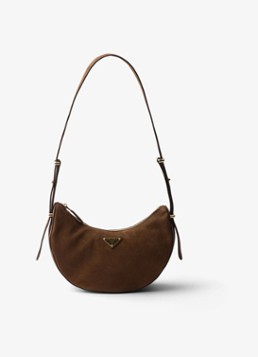 Prada Dames Arqué Small schoudertas van nubuck in de kleur Bruin