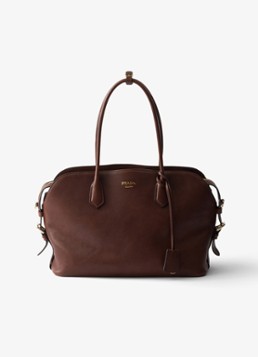 Prada Dames Large schoudertas van leer in de kleur Donkerbruin