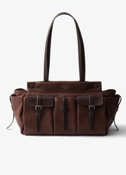 Prada Dames Route Large schoudertas van leer in de kleur Bruin