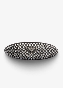 Prada Dames Haarclip met logo en studs in de kleur Zwart