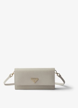Prada Dames Mini clutch van leer met afneembare schouderriem in de kleur Lichtgrijs