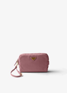 Prada Re-Nylon toilettas met leren details en logo Oudroze