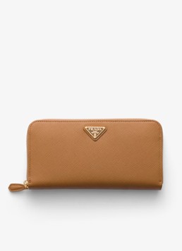 Prada Dames Large portemonnee van kalfsleer in de kleur Camel