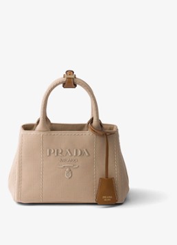 Prada Dames Jardinière Mini handtas met leren details en logo in de kleur Gebroken wit