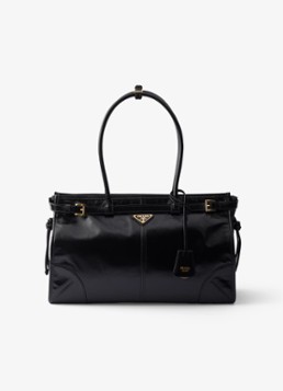 Prada Dames Bonnie Large schoudertas van kalfsleer in de kleur Zwart
