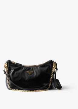 Prada Dames Mini schoudertas van kalfsleer in de kleur Zwart