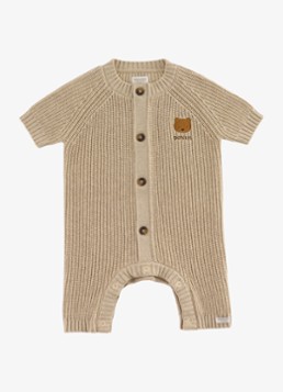 Donsje Amsterdam Jongens Dantje grofgebreide jumpsuit met borduring in de kleur Beige, maat: 3M-6M=62