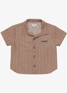 Donsje Amsterdam Jongens Lucian overhemd met streepprint in de kleur Chocoladebruin, maat: 1Y-2Y=80