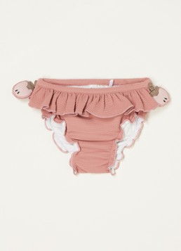 Donsje Amsterdam Meisjes Sisi zwemslip met ruches en structuur in de kleur Zalmroze, maat: 68