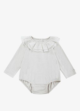 Donsje Amsterdam Meisjes Fabien romper met volant in de kleur Beige, maat: 3-6M=62