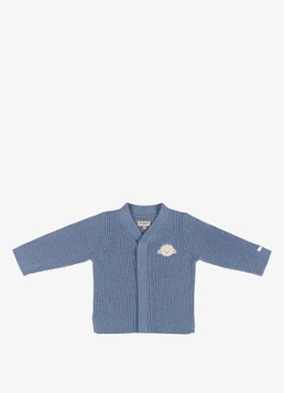 Donsje Amsterdam Meisjes Fennie ribgebreid vest met borduring in de kleur Blauw, maat: 3-6M=62