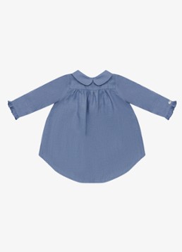 Donsje Amsterdam Meisjes Hazie jurk in linnen blend in de kleur Royalblauw, maat: 12-18M=80