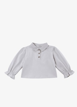 Donsje Amsterdam Meisjes Pluimpje fijngebreide trui met kraag in de kleur Creme, maat: 3-6M=62