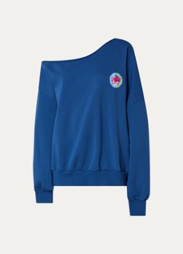 Stieglitz Dames Maik off shoulder oversized sweater met logo- en backprint in de kleur Blauw, maat: m