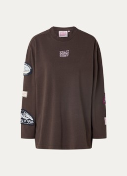 Stieglitz Dames Juliana oversized longsleeve met logo- en backprint in de kleur Donkerbruin, maat: M