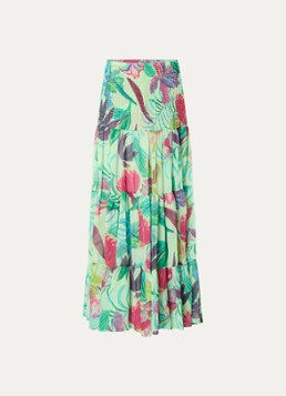 Stieglitz Dames Maxi rok met smockwerk en print in de kleur Mint, maat: 34
