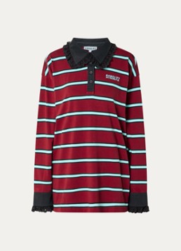 Stieglitz Dames Polo met streepprint en details van broderie in de kleur Bordeauxrood, maat: m