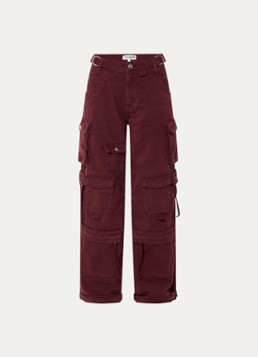 Stieglitz Dames Franca high waist balloon fit cargobroek van denim in de kleur Bordeauxrood, maat: 36