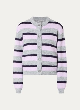 Stieglitz Dames Mova grofgebreid vest in wolblend met ingebreid patroon in de kleur Paars, maat: s