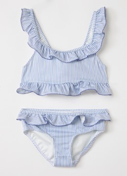 MarMar COPENHAGEN Meisjes Bikiniset met ruches en streepprint in de kleur Blauw, maat: 6-7Y=122