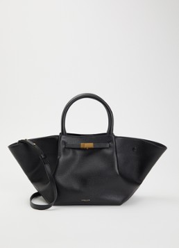 DeMellier Dames The New York Midi handtas van leer met structuur in de kleur Zwart, maat: 1SZ