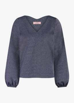 Studio Anneloes Dames Sweater met V-hals en lurex in de kleur Blauwgrijs, maat: S