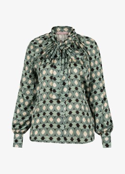 Studio Anneloes Dames Lorina blouse met grafisch patroon en sjaalkraag in de kleur Groen, maat: M