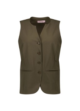 Studio Anneloes Dames Lenora gilet met paspelzakken in de kleur Bronsgroen, maat: XS
