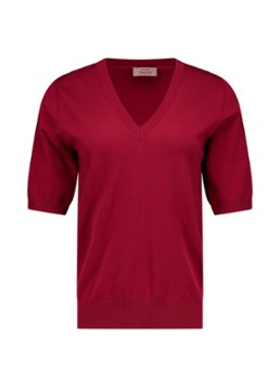 Studio Anneloes Dames Truida fijngebreide trui met V-hals in de kleur Rood, maat: L