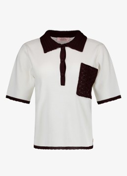 Studio Anneloes Dames Jemy fijngebreide polo met details van crochet in de kleur Naturel, maat: M