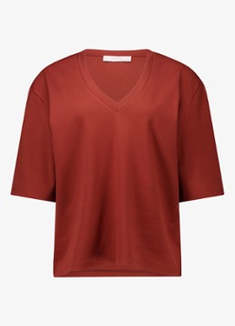 Studio Anneloes Dames Fiore T-shirt met V-hals in de kleur Roestbruin, maat: L